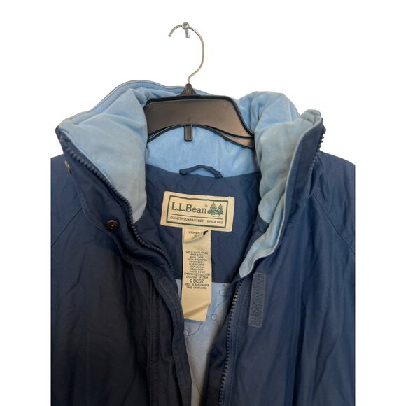 L.L. Bean Womens Down-Insulated Navy Winter Jacket With Hood & Velcro Cuffs Size - Picture 3 of 6